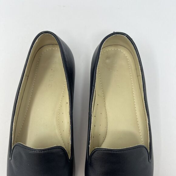 NISOLO Women’s Size 7 Black Leather Slip On Smoking Shoe Loafer Classic Flats - Picture 6 of 9